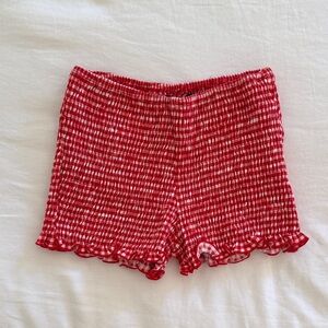 Motel Red Ruched Shorts